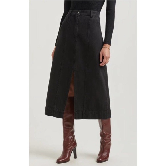 Mara Hoffman Dresses & Skirts - Mara Hoffman Womens Skirt Black Nakita Denim Midi Split Front Size 2